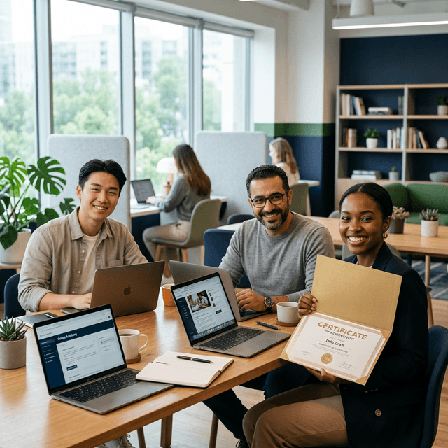 Students completing online courses and earning certificates